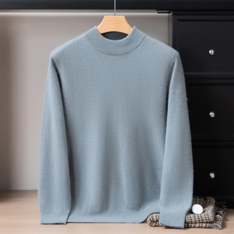 Men's 12-Gauge Double-Layer Cashmere Mock Neck Sweater, Long-Sleeved, Versatile Business Casual, Warm Knitted Base Layer