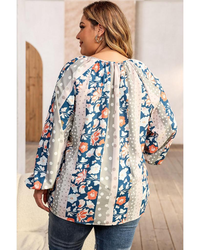 Azura Exchange Printed Split Neck Blouse