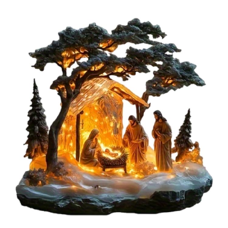 Christmas Nativity Scene Acrylic Tabletop Figurine with Base Religious Story Holy Family Statue for Indoor Decoration
