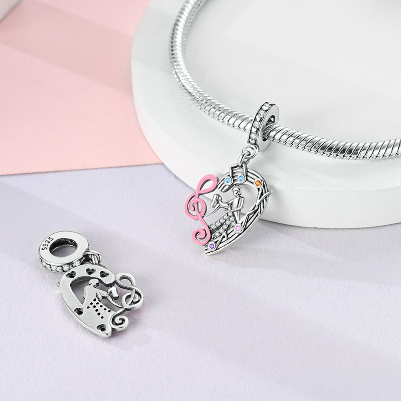 New 925 Sterling Silver Pink Series Scissors Dancing Skirt Buttons Pendant Love Beads Bags Charms Fit Bracelets DIY Jewelry Gift