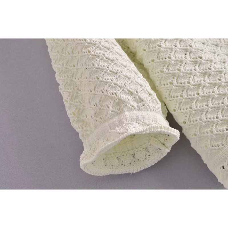 Kaslead New Arrival Women's Clothing Fashion Style Stylish Simple and Versatile Bows Shoelace Knitting Short Sleeve Jacket