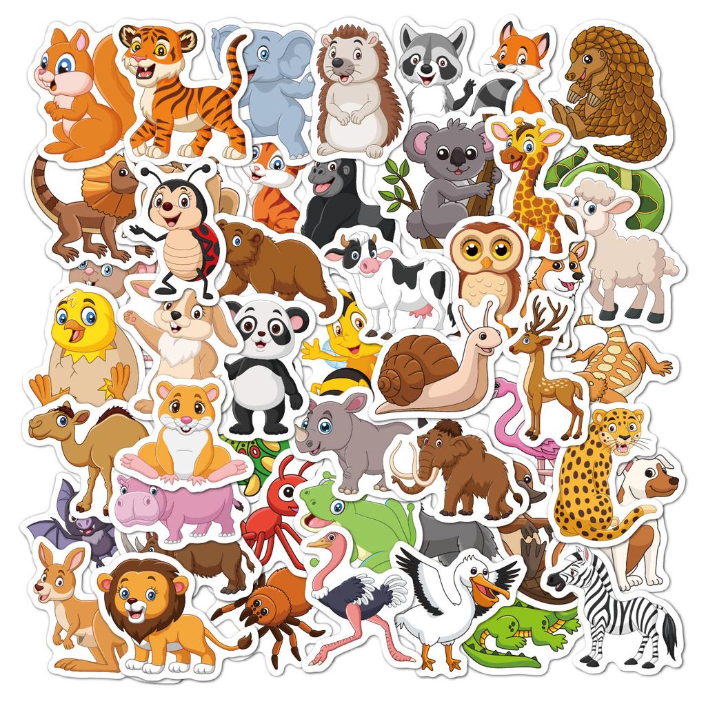 Children's Cartoon Animal Stickers 50 Toys Set Decorative Water Cup Big Belly Cup Waterproof Small Size Children's Stickers