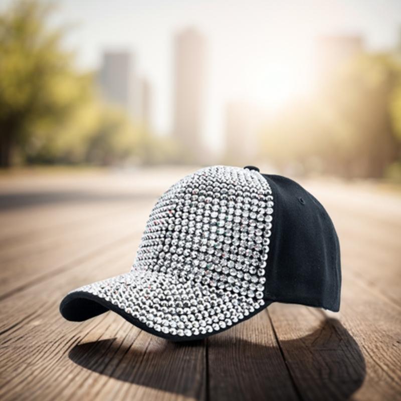 Glittering Women Baseball Hat Long Brimmed Hat Rhinestones Baseball Cap Teens Girl Sunproof PeakCap High Bun Ponycap