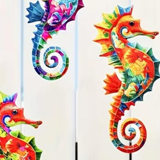 4Pcs Wooden Seahorse Wall Art Set Rustic Garden Fence Decor for Patio Living Room Bedroom Coastal Nautical Ornaments for Home Outdoor