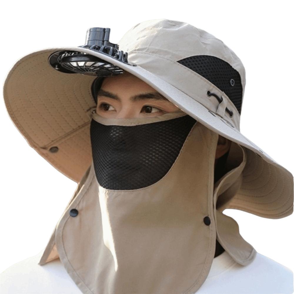 Windproof Neck Flap Bucket Hat Cooling Fan Hat for 3.7 V 500 mAh Lithium Battery Outdoor