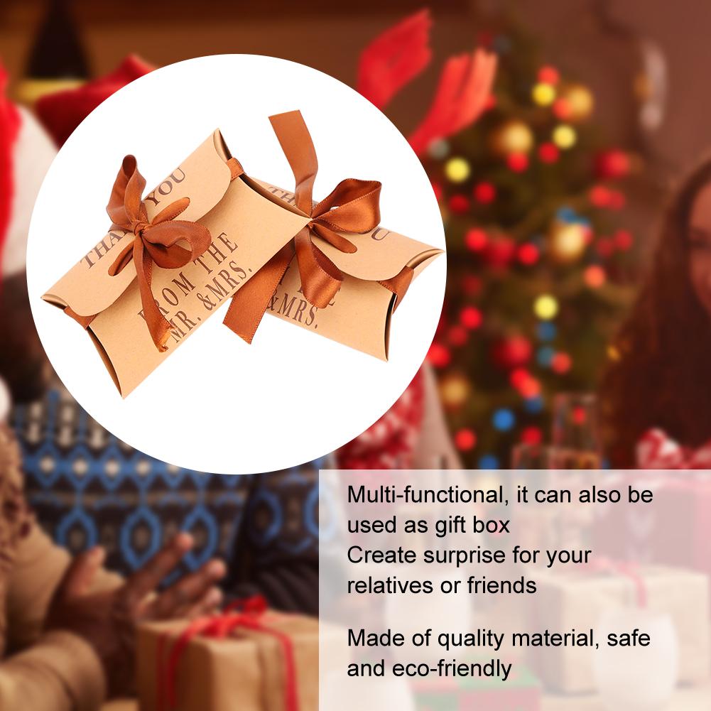 50pcs Kraft Paper Pillow Shaped Wedding Birthday Party Gift Box Portable Exquisite Candy Box