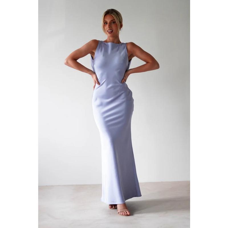 Letní jednobarevné, Přiléhavé, Elegantní, Bez rukávů, Retro šaty se šněrováním a kulatým výstřihem