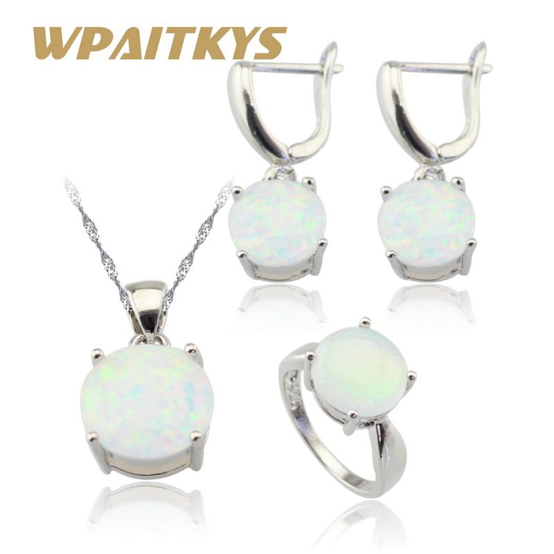 

Australia White Fire Opal Stones Color Jewelry Sets For Women Necklace Pendant Drop Earrings Rings Gift Box WHITE&7