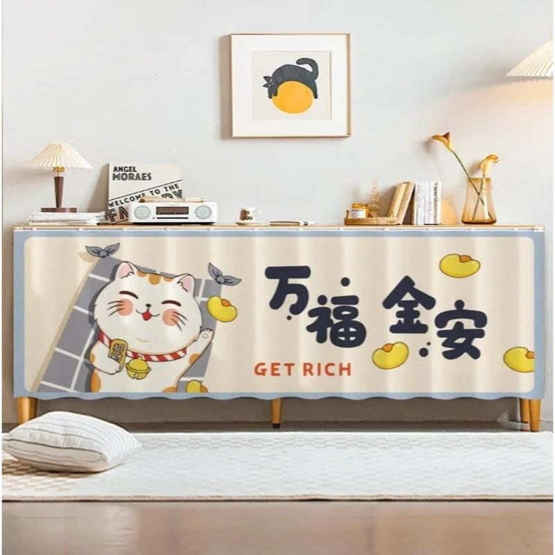 Lucky Cat Pattern Kitchen Curtain Cabinet Half-curtains DustProof Curtains Wardrobe Cupboard Cover Japanese Style Home Decor