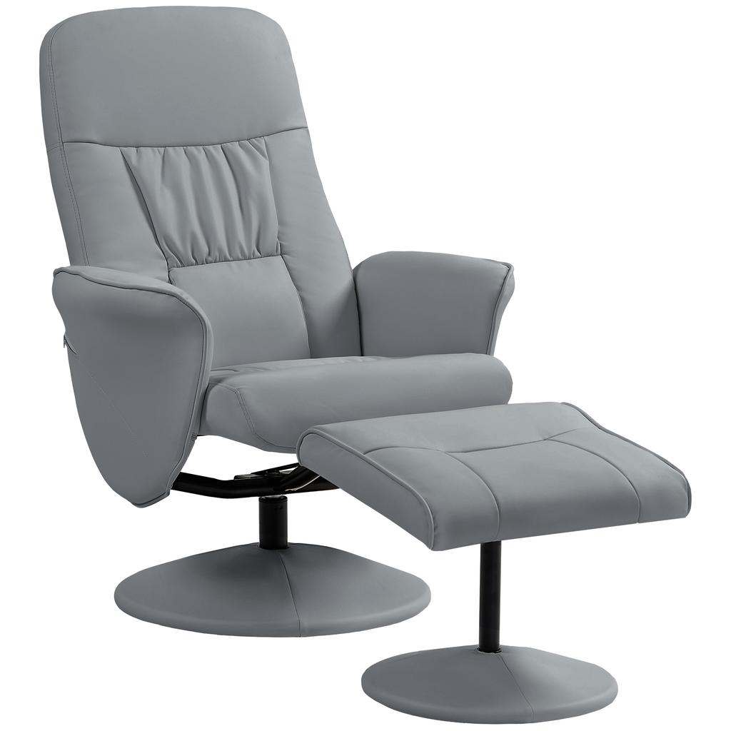 2-teiliges Sesselset Sessel mit Hocker Liegesessel mit Hocker, Höhenverstellbar, Verstellbare Rückenlehne, Hellgrau
