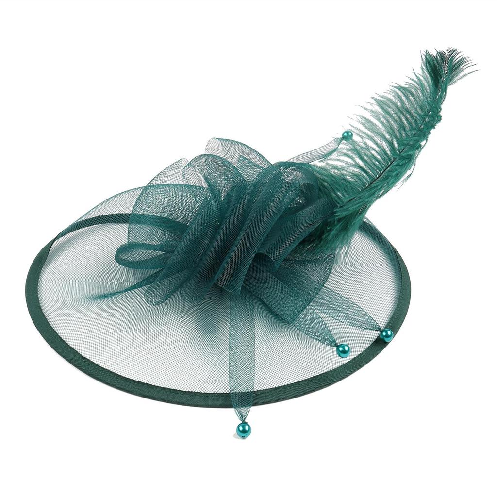 Vintage Women Fascinator Hat Feather Bridal Headpiece Chic Feather Mesh Headband for Women