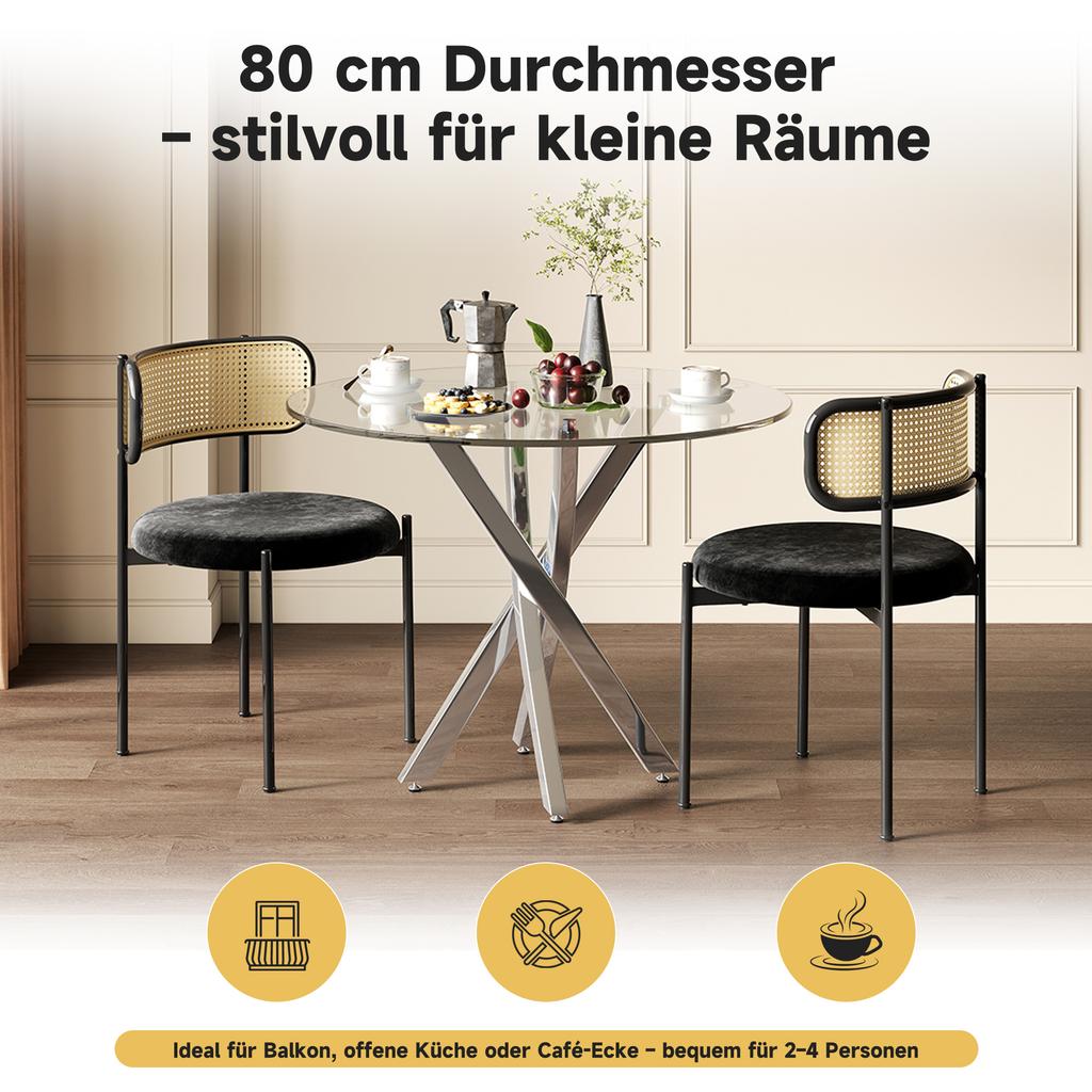 Mesa de Comedor Redonda, 80*80*75 Tablero Hecho de Vidrio Templado, Patas de Mesa Galvanizadas, Mesa de Café de Ocio, Mesa de Comedor Moderna Sencilla, Plata