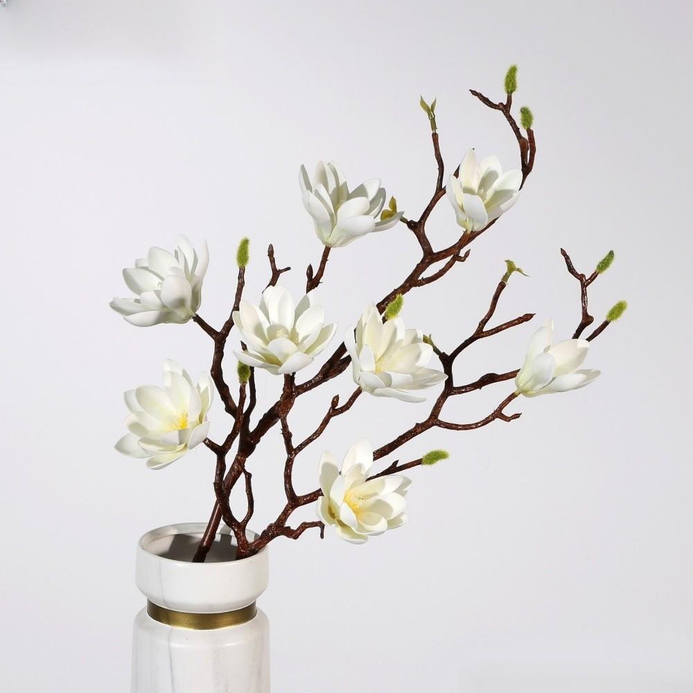 Multi-Bloom Artificial Magnolia Flowers Branch Pink Plastic Fake Flower  Living Room Ornaments