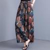 Women's Plus Size Cotton Silk Printed Wide Leg Pants, Elastic Waist Casual Summer Trousers (XL-5XL)