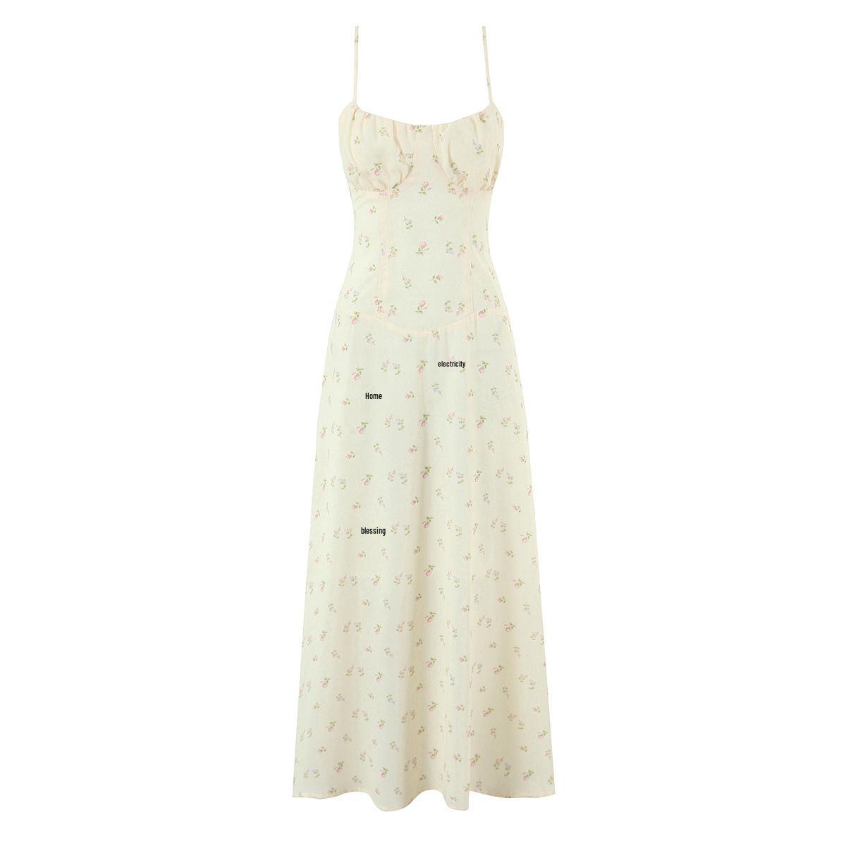

2026 Floral Print Sleeveless Spaghetti Strap V-Neck Slim Fit Party Dress M