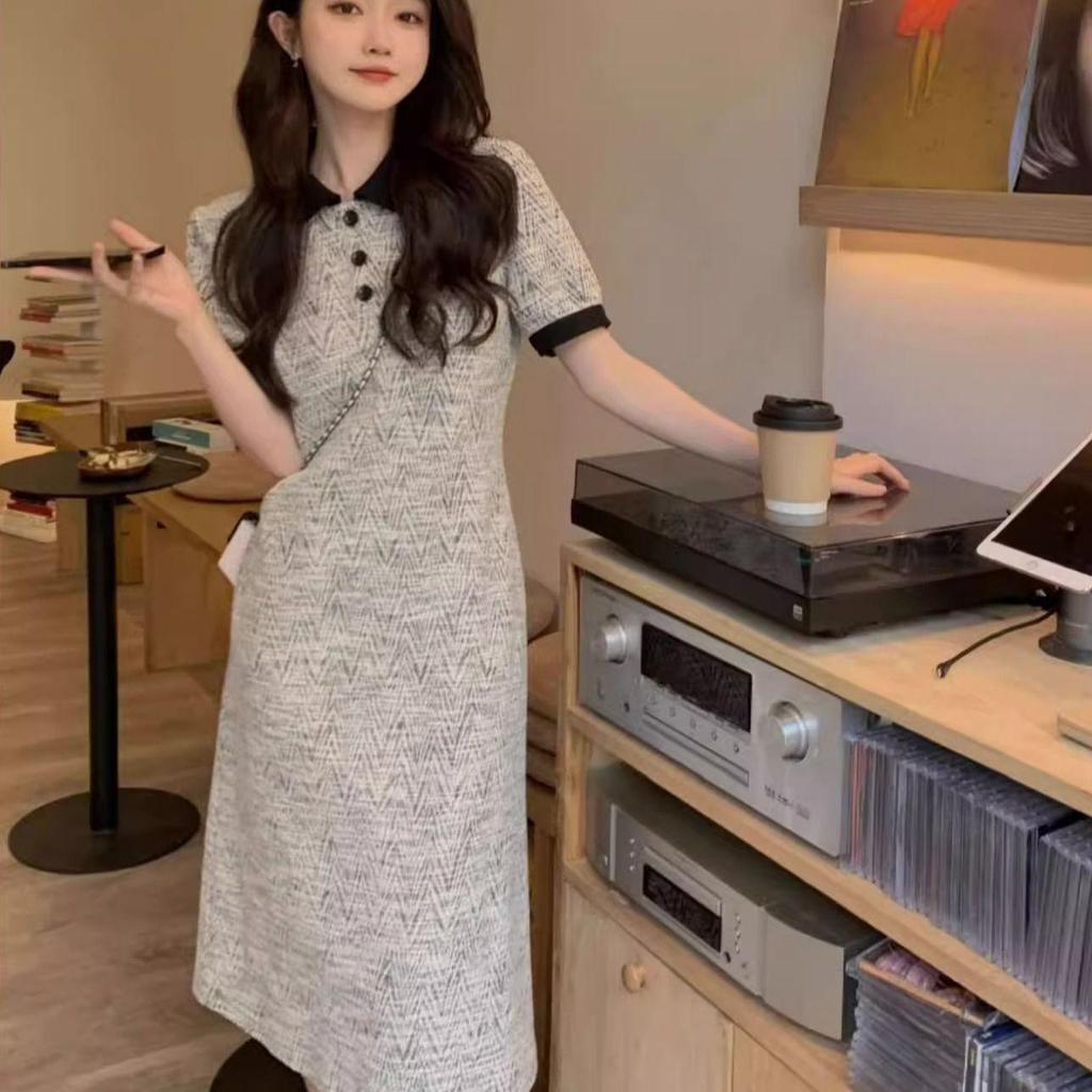 Summer 2026 European Slimming French Style Polo Collar Dress with Elegant Design