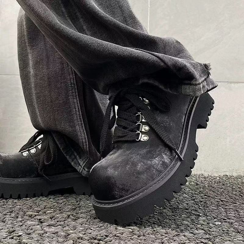 Shoes autumn breathable premium sense retro casual leather shoes sports thick sole heightening black big head derby shoes