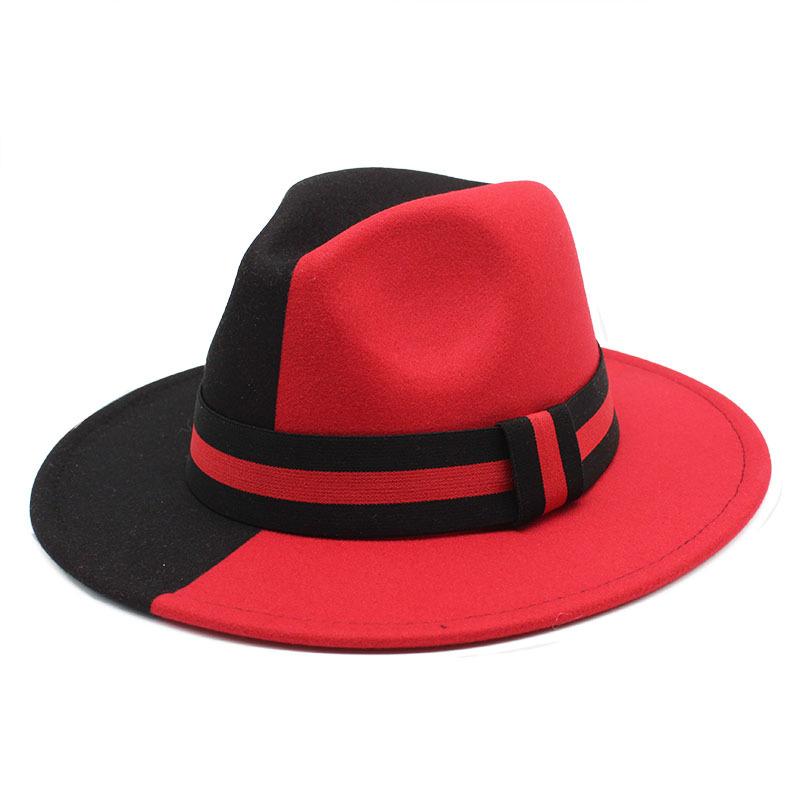 Double Color Black And Red Woolen Felt Hat Party Flat-Brimmed Jazz Top Hat Sample