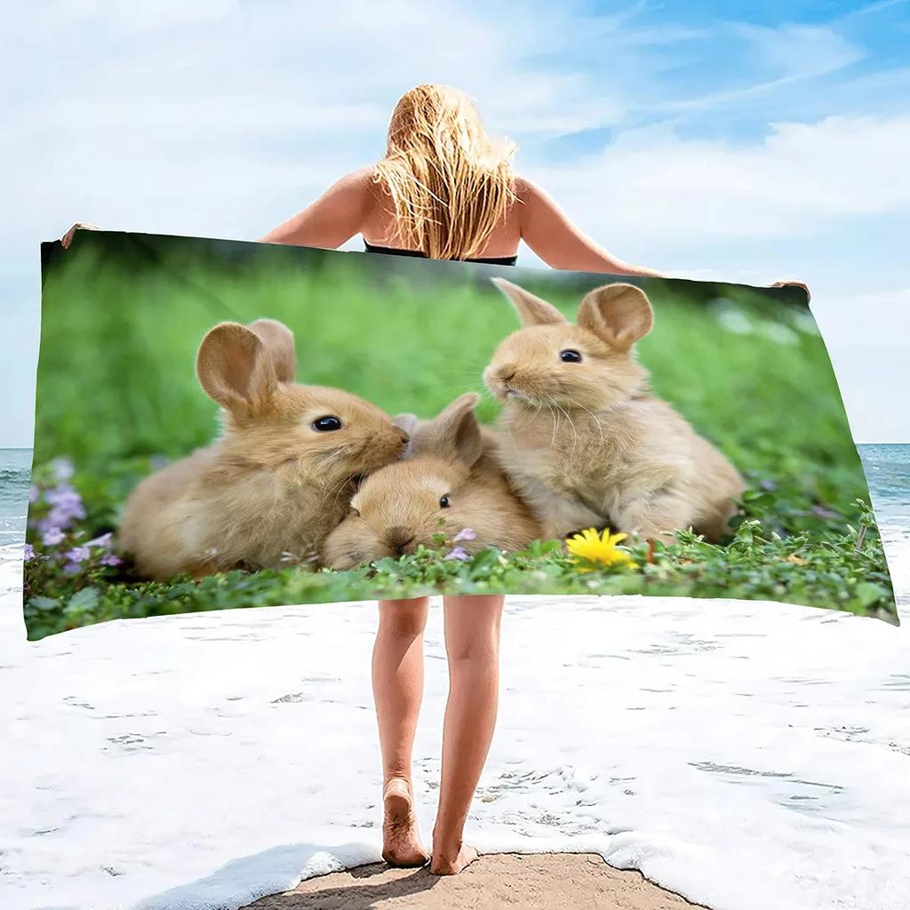 Süßes Kaninchen Badetuch Wildtier Strandtuch Mikrofaser Dusche Schnelltrocknend Schwimmabdeckung Badezimmer Reise Sport Spa Bar Handtücher