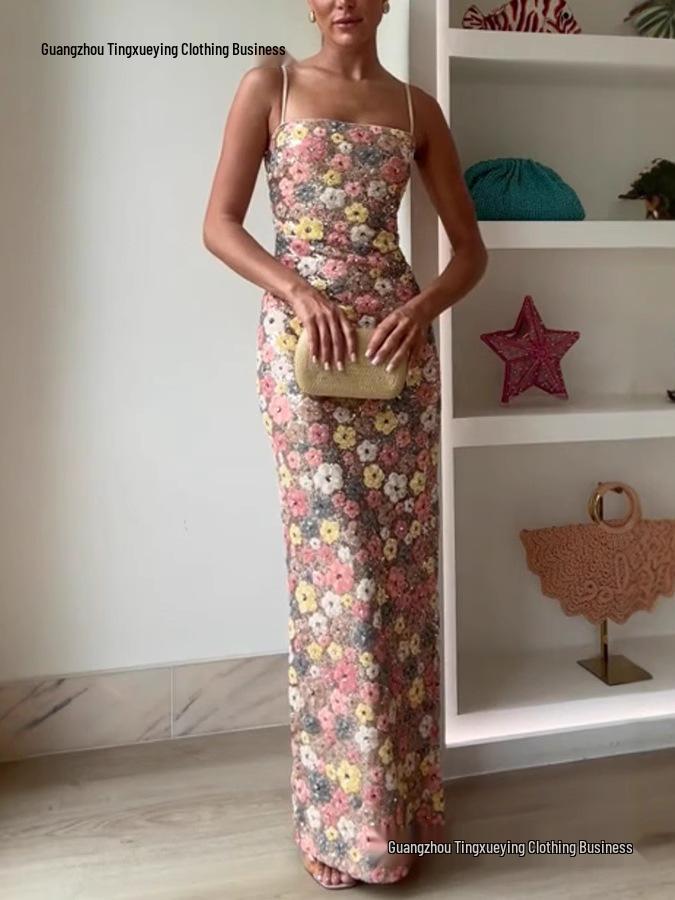 2026 European Spring/Summer Sequin Spaghetti Strap Bodycon Party Dress