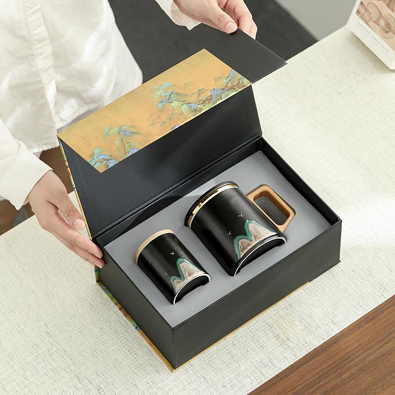 Thousand Miles Of Jiangshan Water Cup, Tea Cup, Tea Separation, Filtration With Lid, Office, Household Meeting, Personal Cup, Ceramic Large Capacity