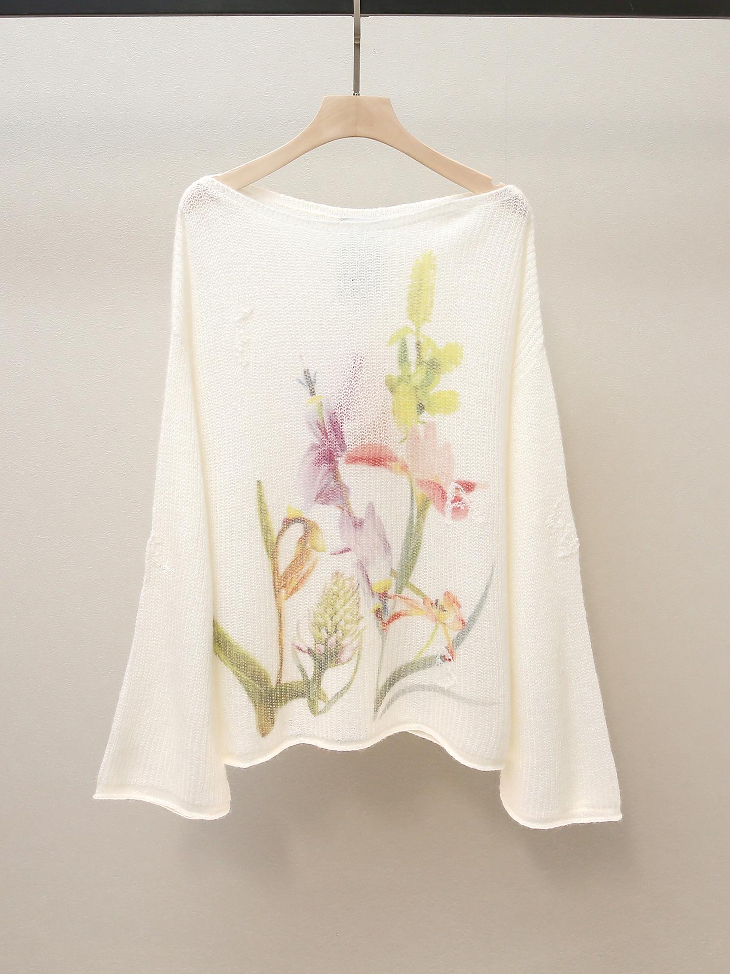 

High-End Women s French Style One-Shoulder Embroidered Knit Sweater - Autumn Collection Large белый