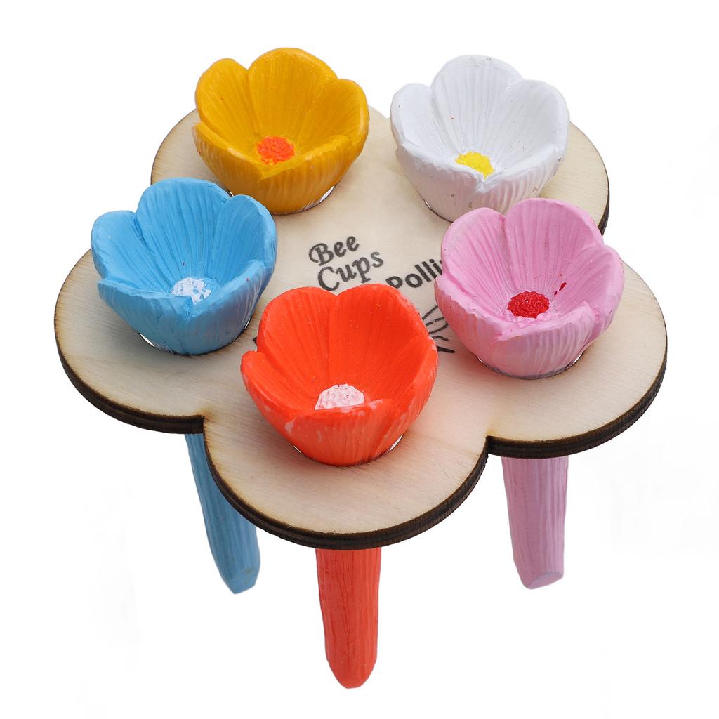 5PCS Bees Drinking Cup for Garden Resin Colorful Pollinator Bee Watering Station with Wooden Stand