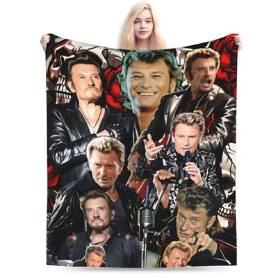 Warm Soft Blanket Girls Boys Camping 3D Printing Johnny Hallyday Rock Star Throw Blanket Flannel Bedspread For Sofa Bed Cover