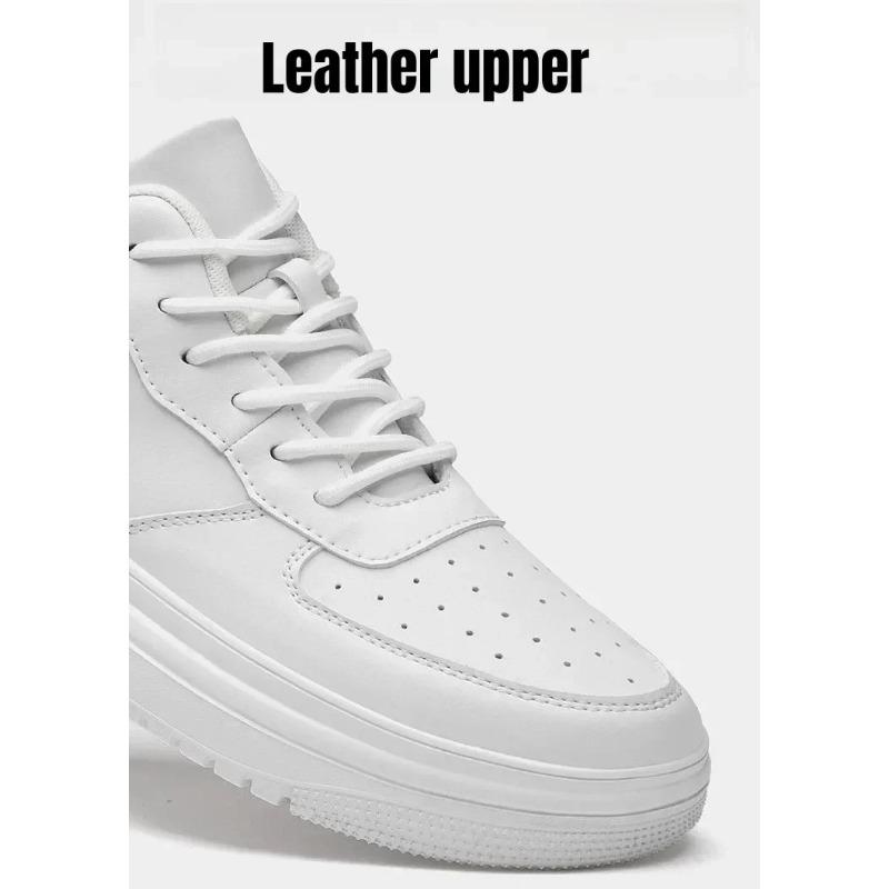 New Height Increasing Shoes for Men 10cm Invisible Elevator Sneakers White Leathe Sport