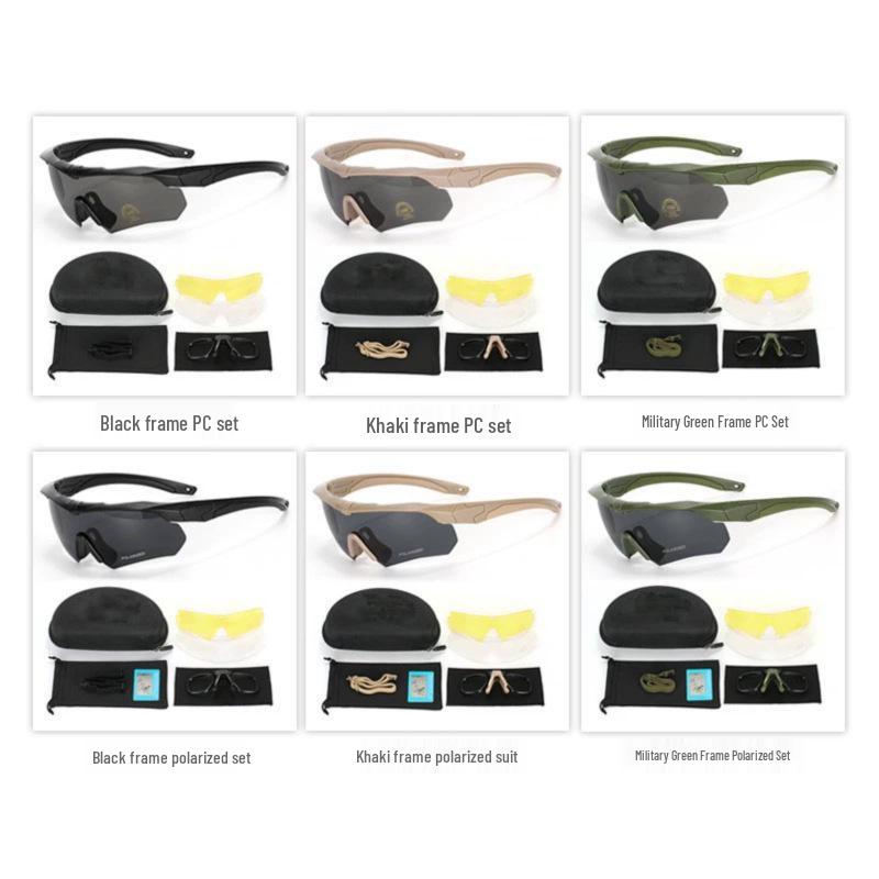 In-Stock Black CS Tactical Polarized Anti-UV Shooting Goggles - Windproof, Sandproof Outdoor Sunglasses.