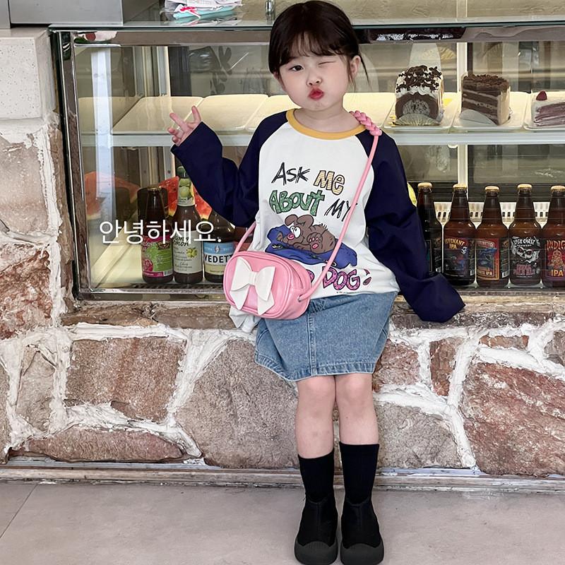 Trendy Solid Color Kids Shoulder Bag With Breathable Pu Material And Bow Accent