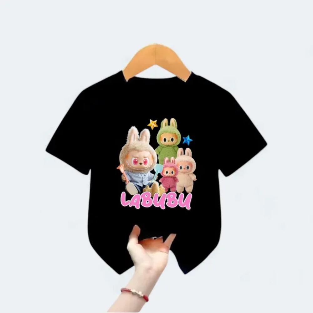 New Labubu Children's T-shirt with Various LABUBU Ugly and Cute Patterns for Girls Round Neck Short Sleeve Casual Versatile Clothing