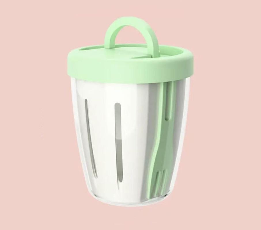 Portable Leak Proof Fruit Cup With Fork, Large Capacity Salad Container For Picnic, Travel, And Office, BPA Free Food Storage Bowl