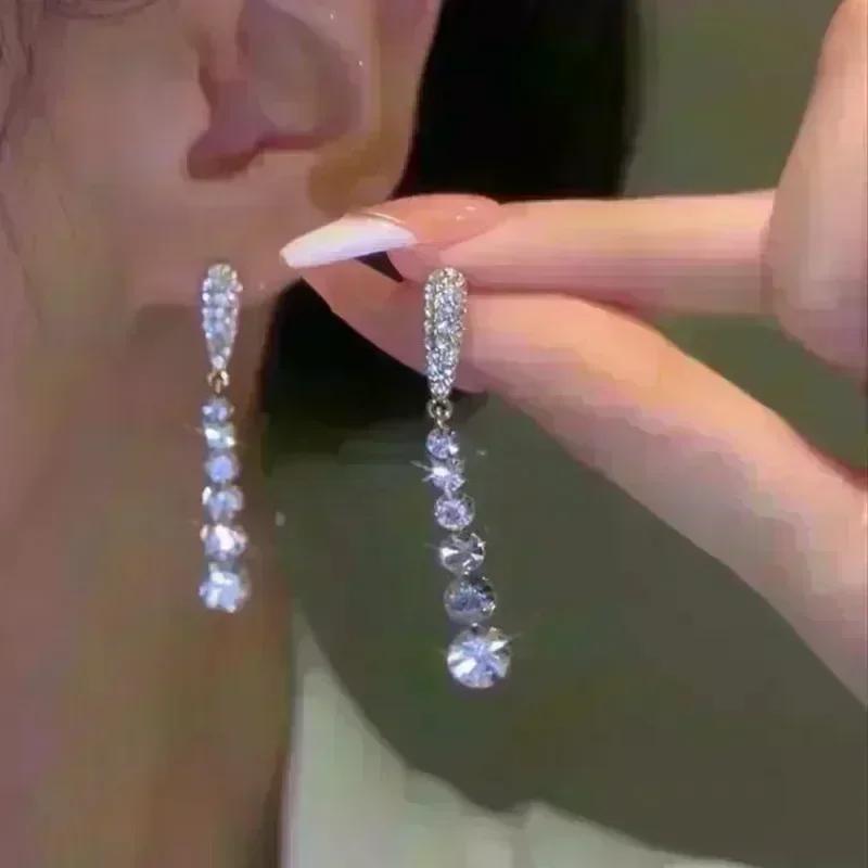 Geometric Square White Crystal Pendant Earrings For Women Fashionable Personalized Daily Accessory Party Jewelry Birthday Gifts