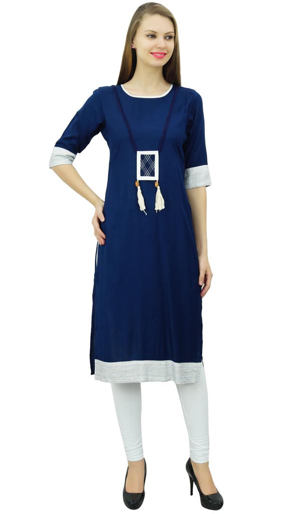Bimba Women Rayon Tunic 3 4 Sleeve Chic Kurti Kurta Indian Ethnic Dress