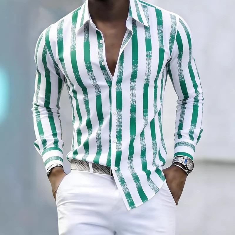 Camicia Casual da Uomo a Maniche Lunghe a Righe