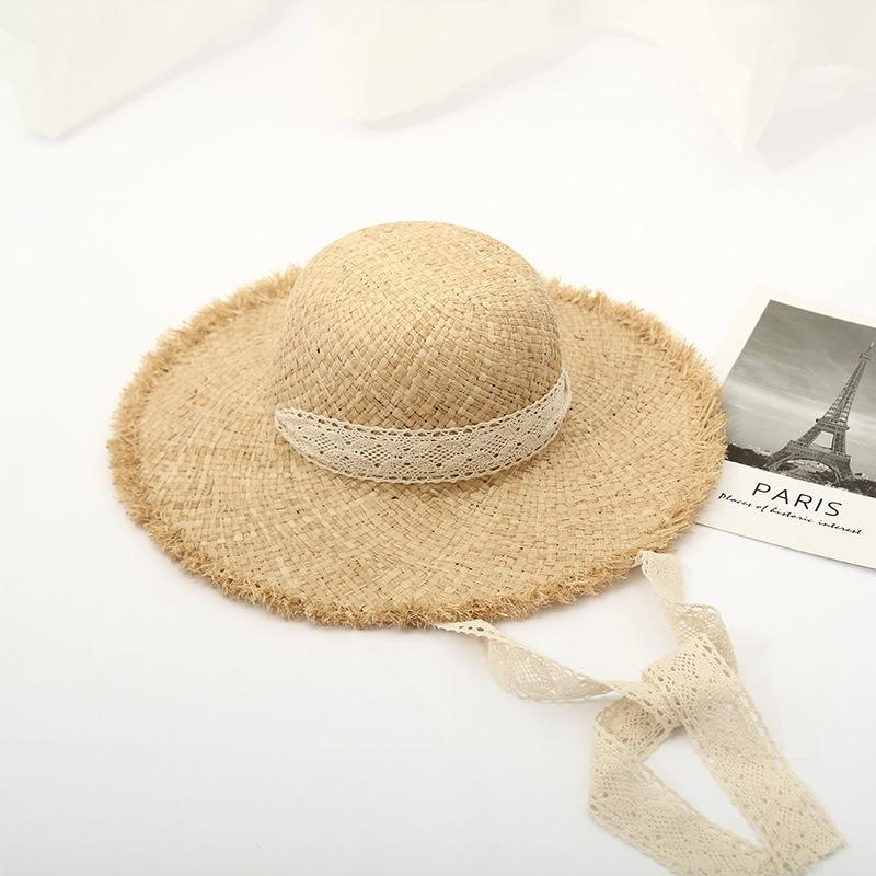 Big Brim Sun Hat Seaside Beach Idyllic Forest Bow Streamer Straw Hat Female Summer Flower Tulip
