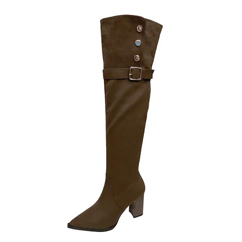 Women Over The Knee Boots Suede Sexy High Heels Ladies Buckle Long Boots New Warm Female Shoes Slim Thigh High Boots Party Pumps