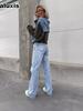 Autumn New Style Loose Casual Wash Denim Patchwork Hoodie for Women