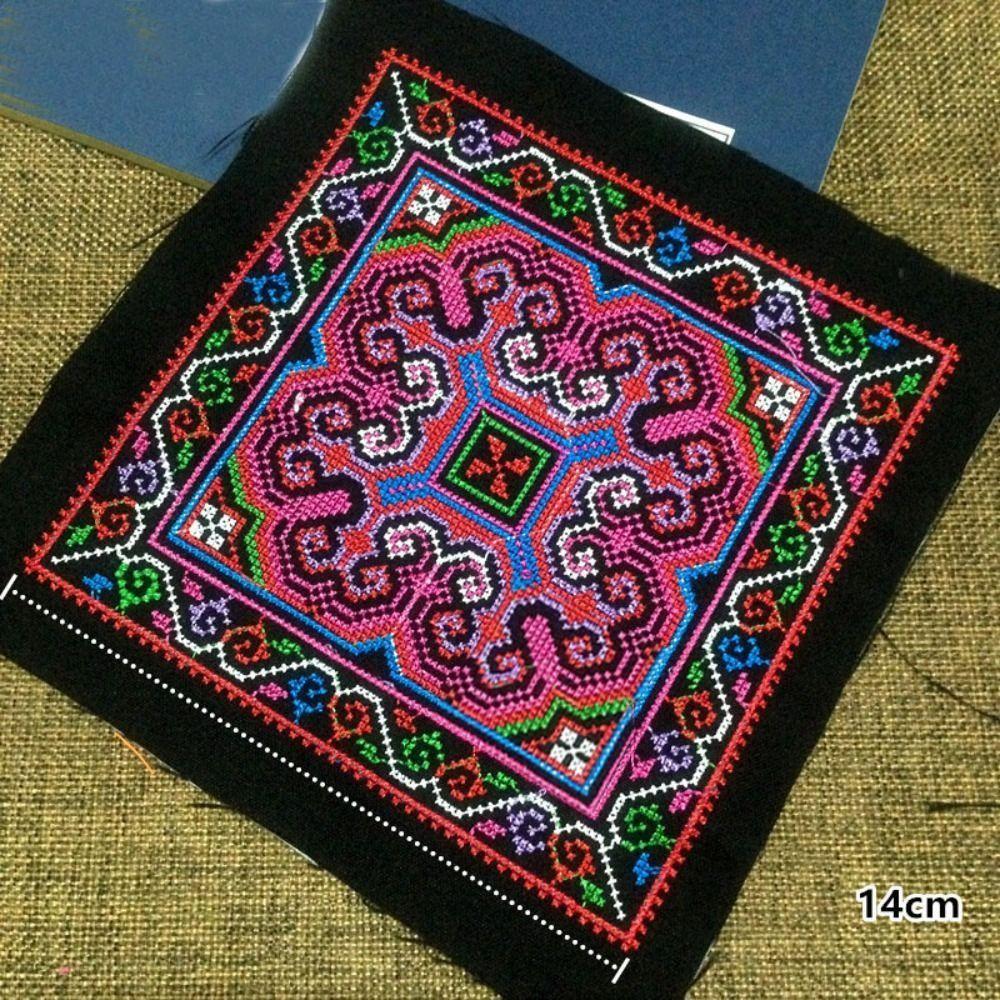 Square Ethnic Style Cloth Patch Embroidered Fabric Flower Pattern Clothing Applique Miao Embroidery Clothing Patch Sewing