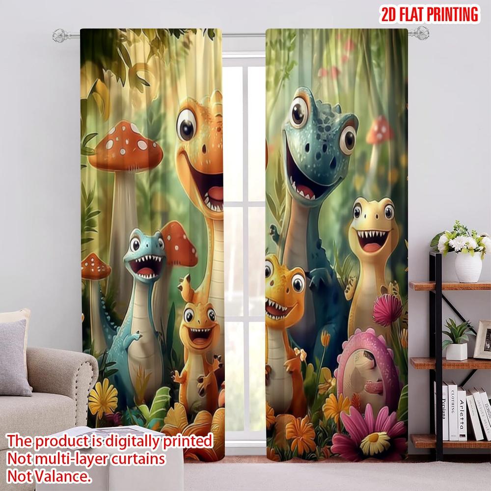 

2pcs,2D plane printing Curtain Fabric Dinosaur Friends Versatile Polyester Fabric (without rod) Gifts Use for Living Room, 52.50 × 116.00 cm 2 pcs