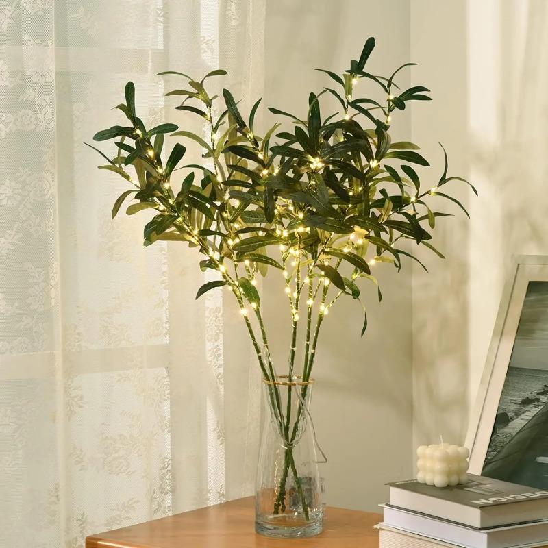 Ramos de Oliveira Artificiais Iluminados Para Vasos, Hastes Decorativas de Folhagem Para Centros de Mesa, Arranjos Florais de Casamento, Decoração de Casa Interior