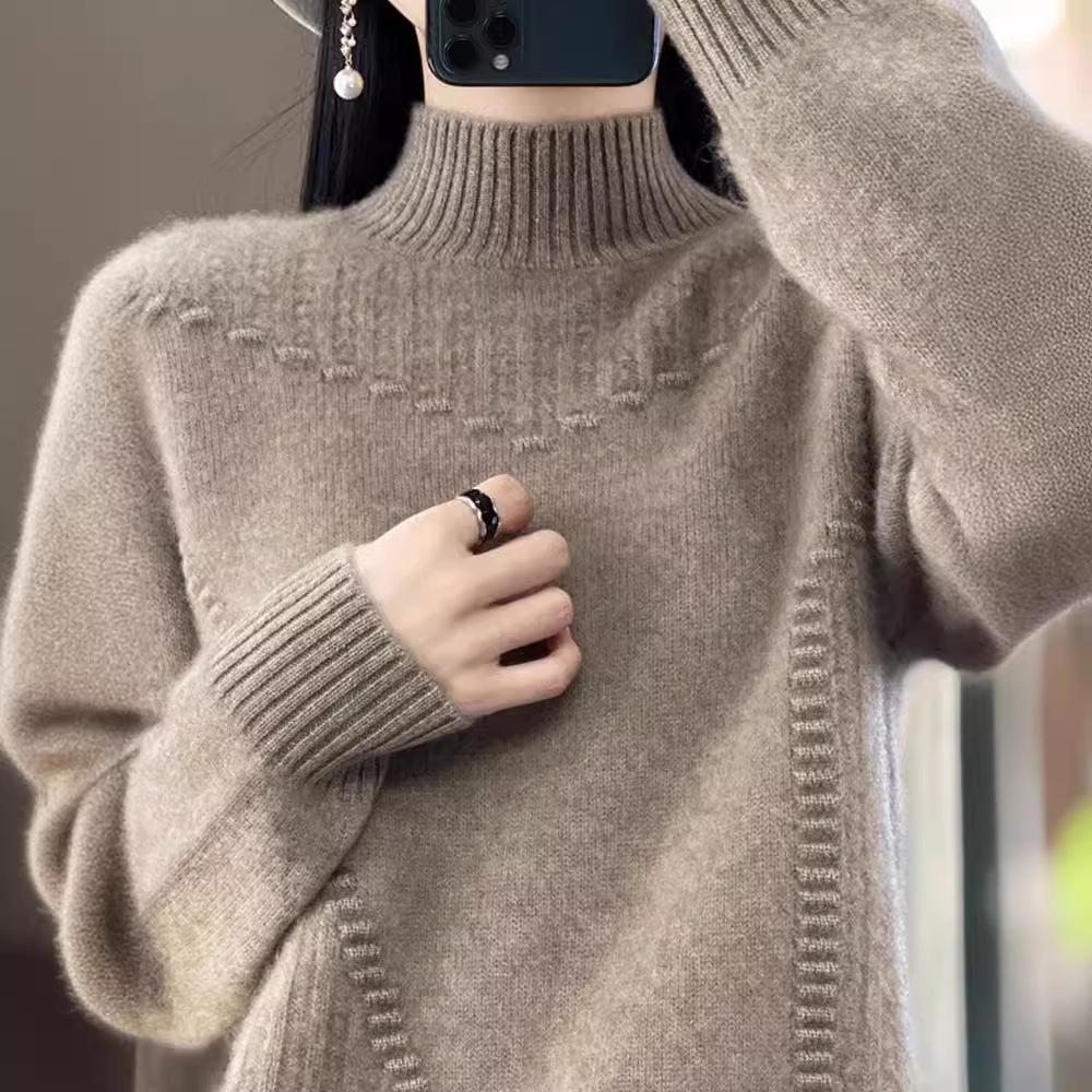 

Свитер с полувысоким воротом, женский толстый теплый пуловер, свободный и короткий, универсальный, вязаный свитер на осень и зиму XL хаки