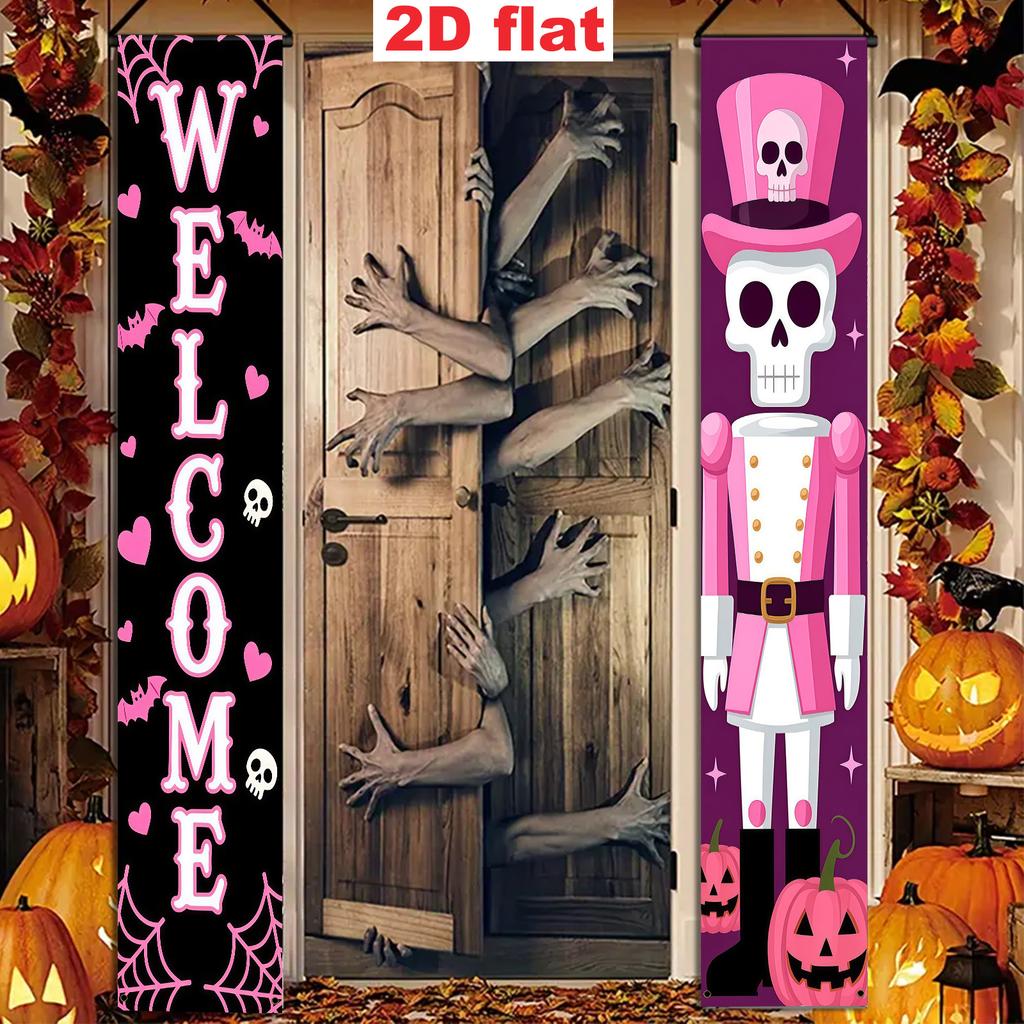 2D Flat, 2D Flat Banner Party Pennant Set of 2 (11.8*70.8 Inches/30*180cm), Material, 2pcs Cartoon Feng Ge Halloween Party Welcome Decorative Couplet,
