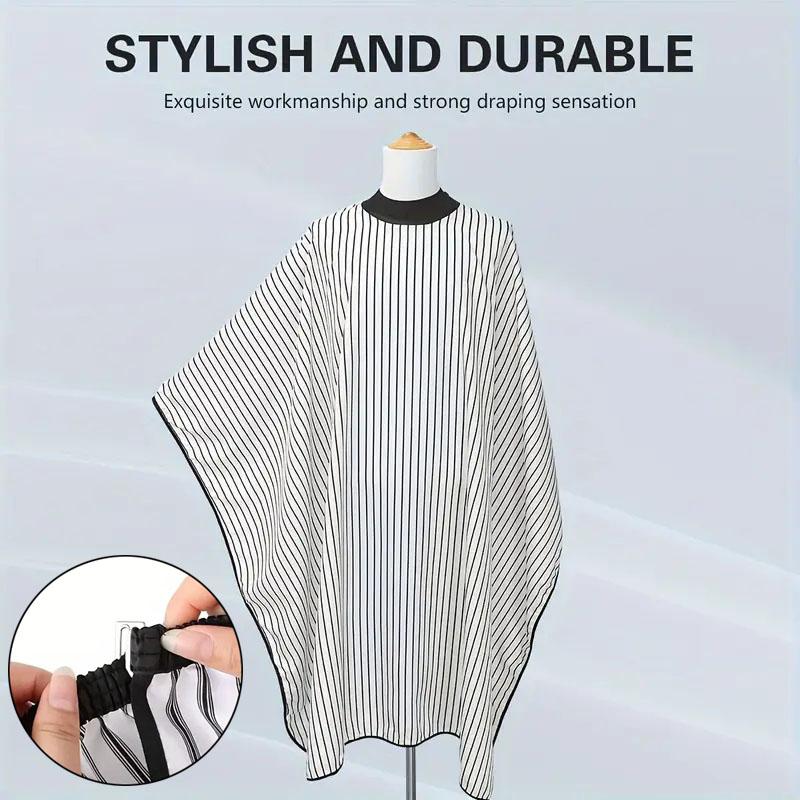 BEPAN Large Size Salon Striped Haircut Cape Unisex Non-Stick Anti-Static Apron with Adjustable Snap Closure for Hairdressing Styling