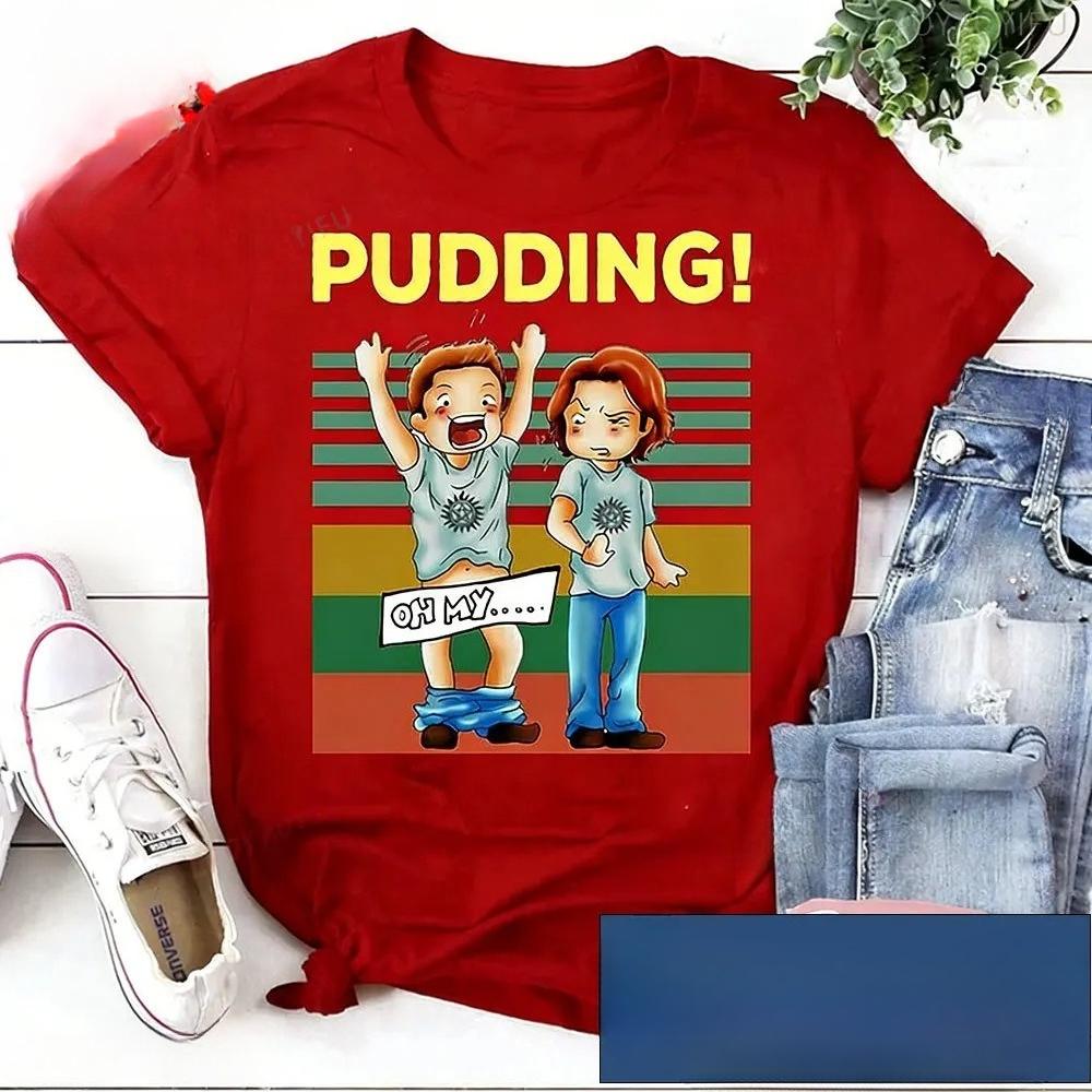 Pudding Dean Sam Winchester Oh My Funny TV Series Vintage TShirt Winchester Brothers Shirt Short Sleeve Tshirts Graphic Tee