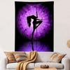 Silhouette of a dancing figure with colorful radial dot patterns. Patterned tapestry for bedroom and living room home decor