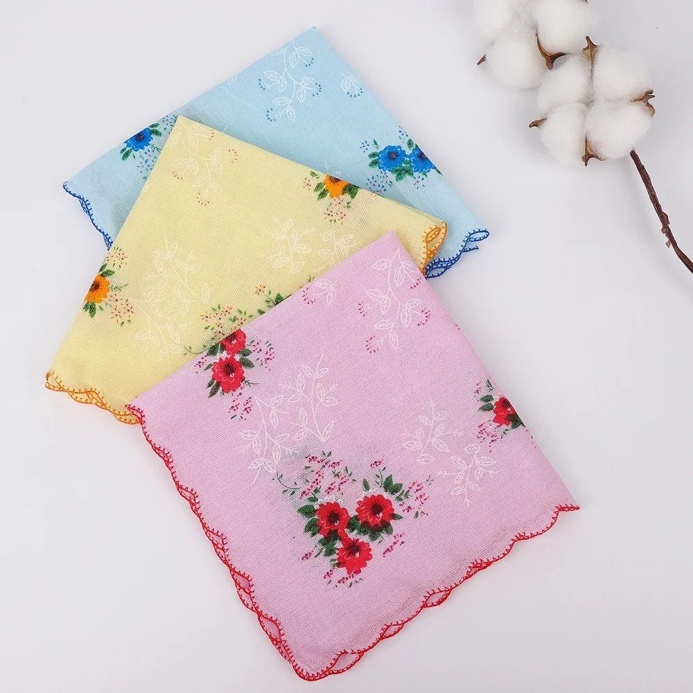 12Pcs 28x28cm Women's Printed Handkerchiefs Sweat Absorbent Thin Sweat Towel  Kitchen Tools