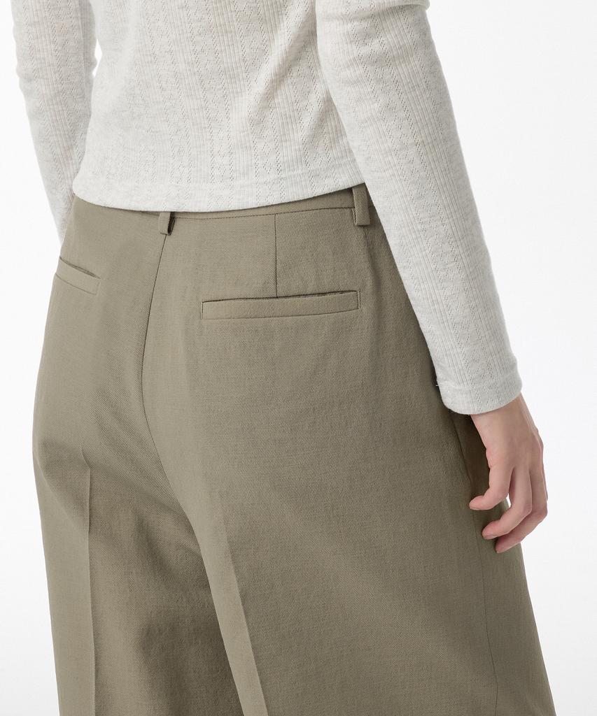 MUSINSA STANDARD WOMAN Women'S Cool Touch Low Waist Deep Tuck Wide Slacks [Grayish Beige]