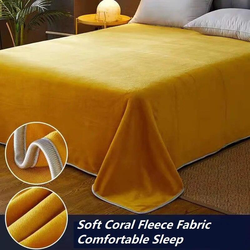 Good Quality Winter Soft Crystal Velvet Flat Sheet Coral Fleece Solid Color Queen King Size Bed Sheet Without Pillowcase